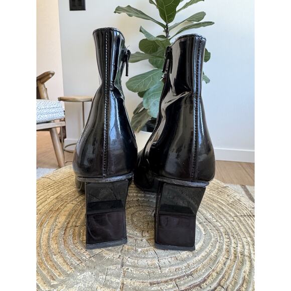 John Fluevog Slash Angular Ankle Bootie Black Leather Women’s 6.5 Point Toe Mesh - Picture 5 of 11